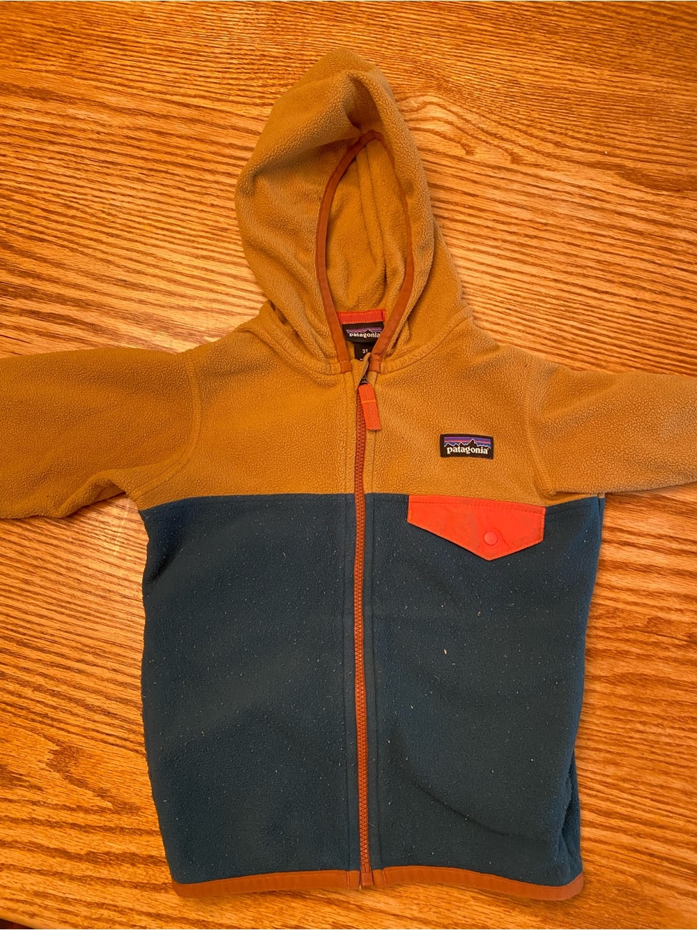 Patagonia Kids Colorblock Hooded Fleece Jacket - Mustard, Teal & Orange
